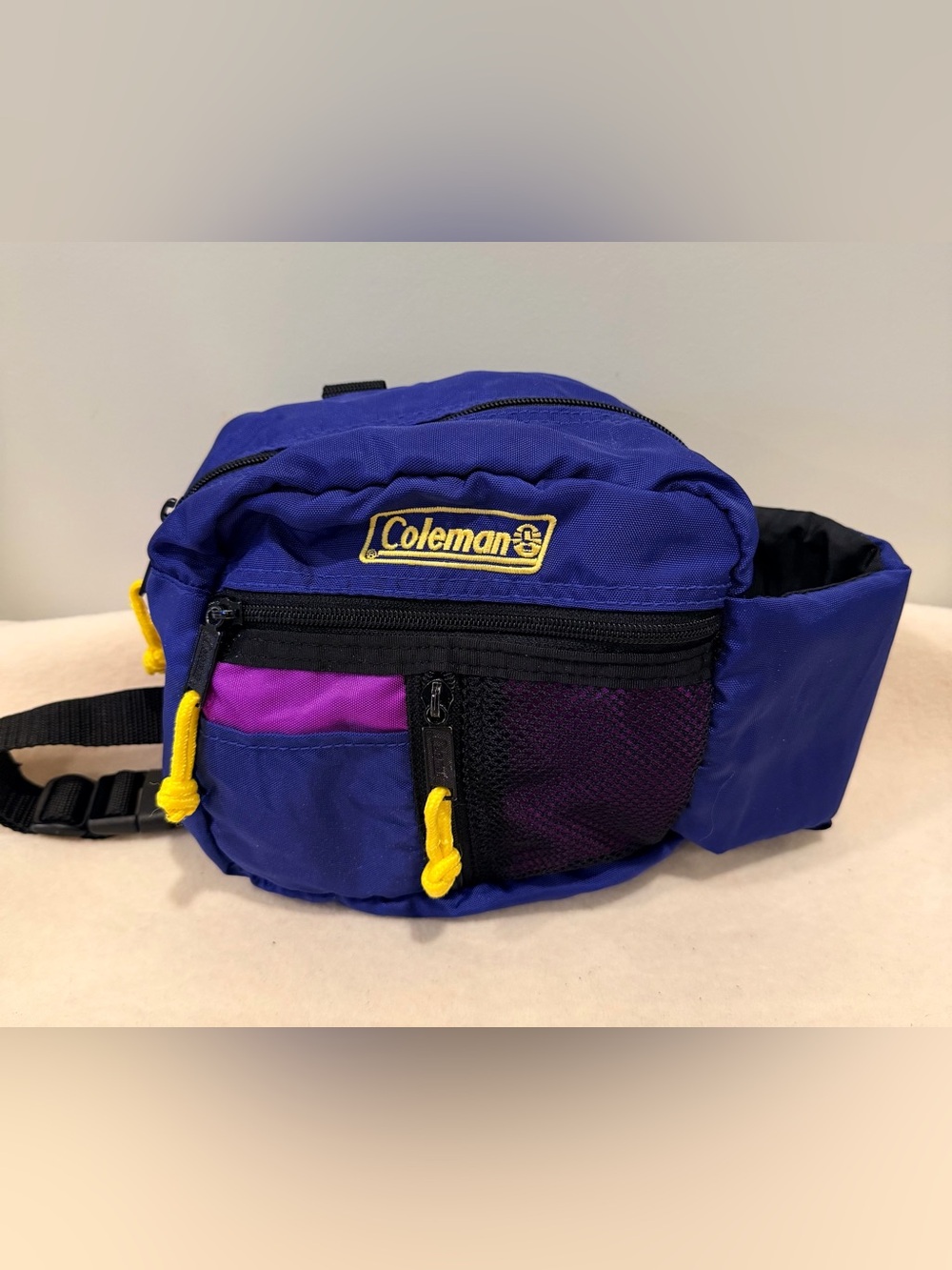 Vintage 1990s Coleman Blue and Purple Fanny Pack with Water Bottle Holder